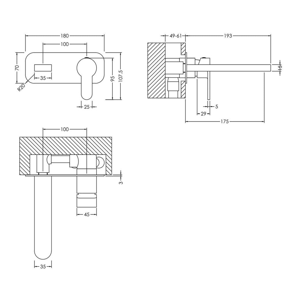 Vela Wall Mounted 2 Tap Hole Basin Mixer With Plate Matt Black