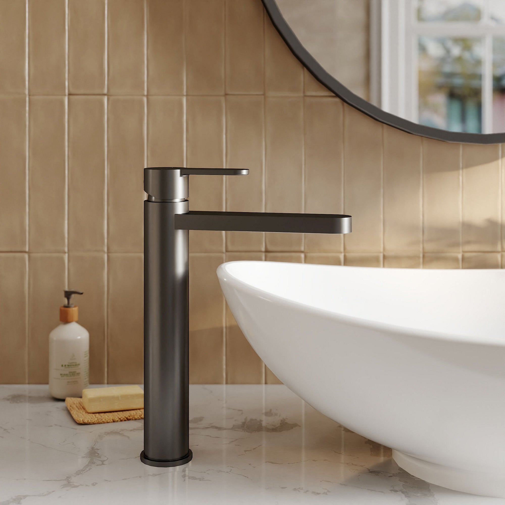 Vela High-rise Mono Basin Mixer Matt Black Contemporary 1 Tap Hole