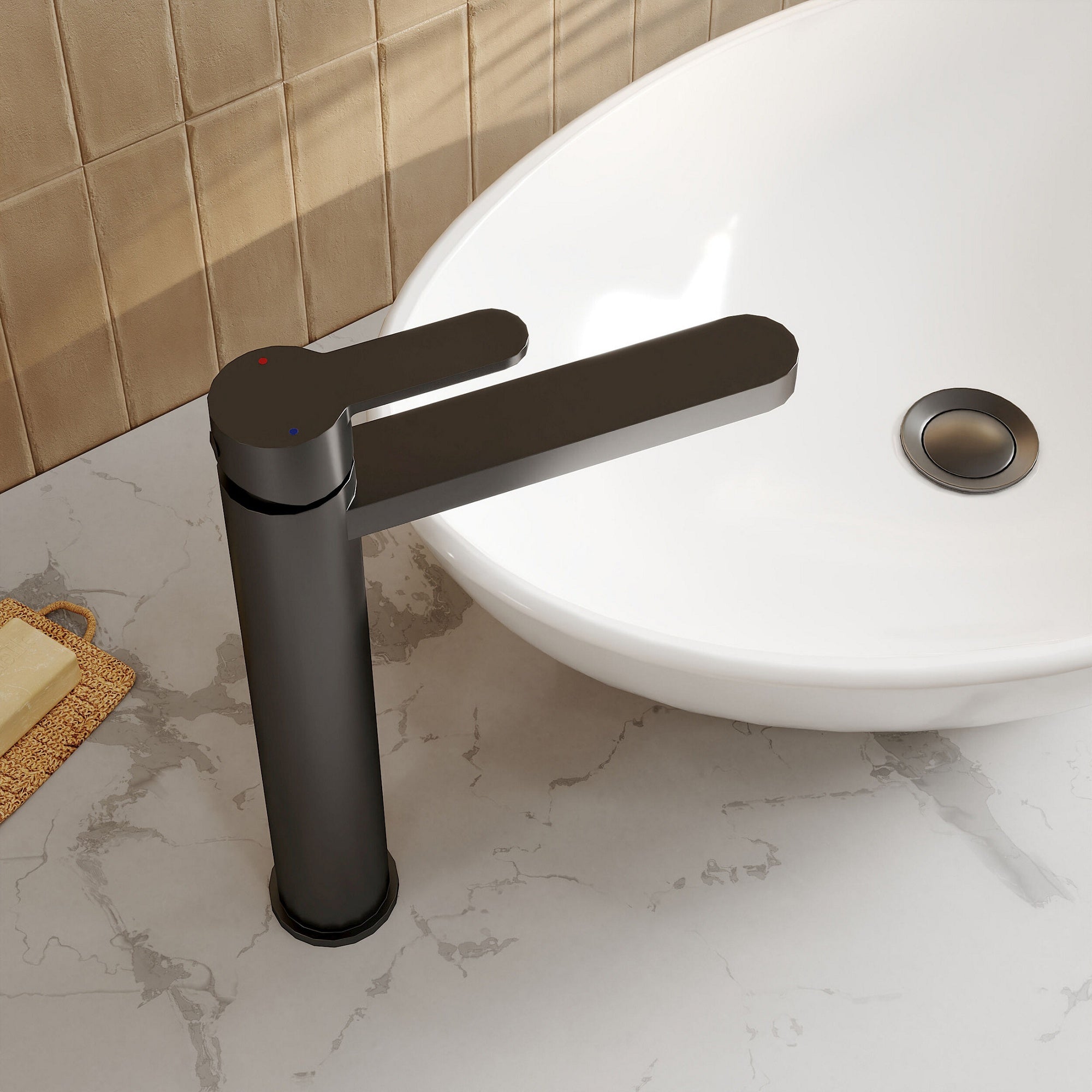 Vela High-rise Mono Basin Mixer Matt Black Contemporary 1 Tap Hole