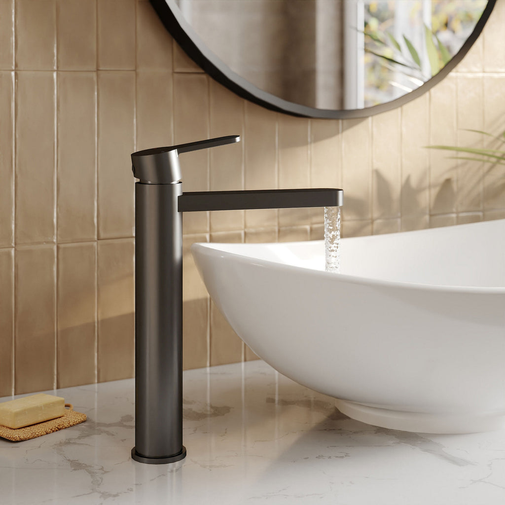 Vela High-rise Mono Basin Mixer Matt Black Contemporary 1 Tap Hole