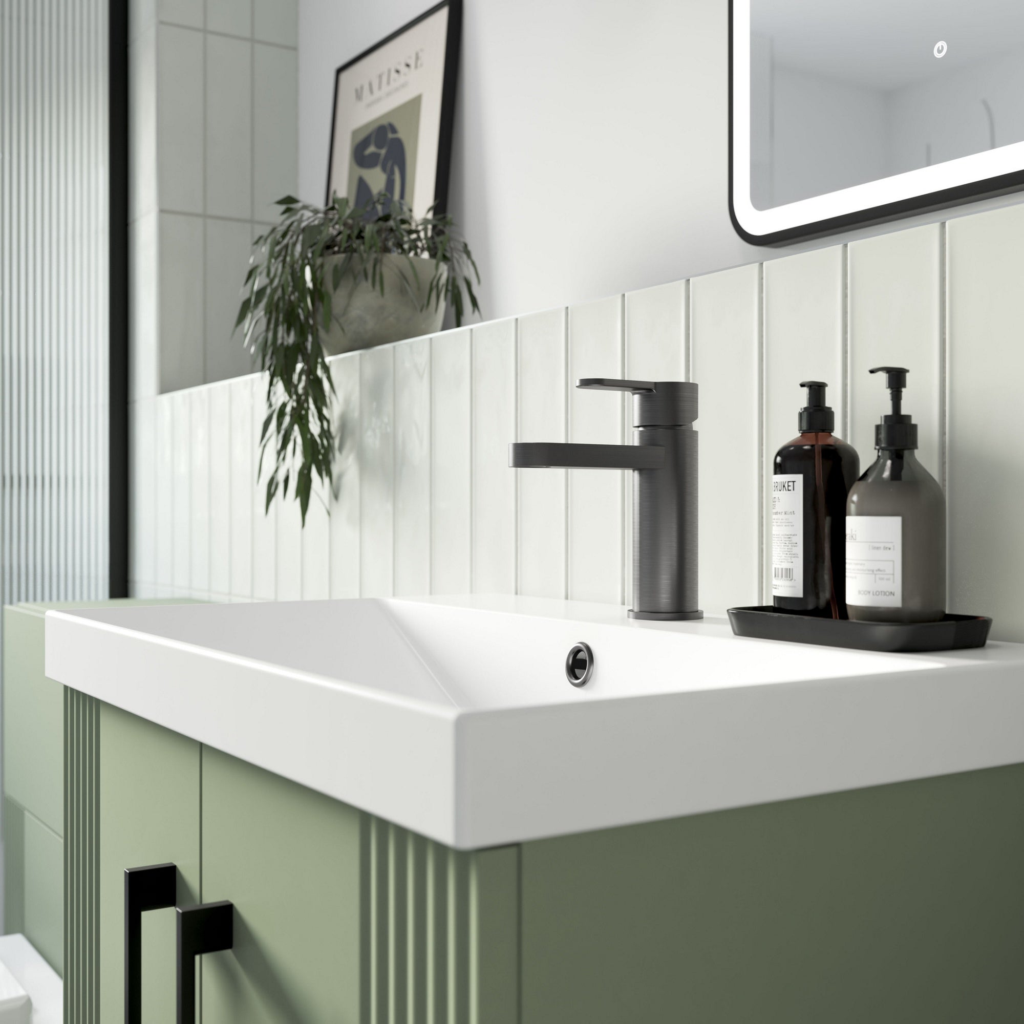Vela Mono Basin Mixer Brushed Pewter Contemporary 1 Tap Hole With Waste