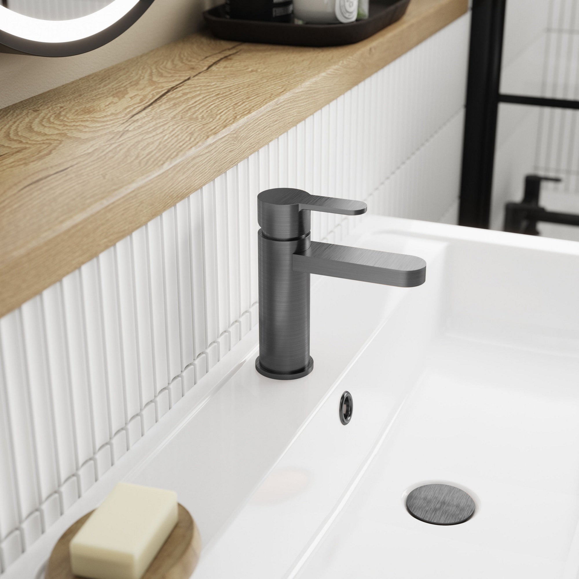 Vela Mono Basin Mixer Brushed Pewter Contemporary 1 Tap Hole With Waste