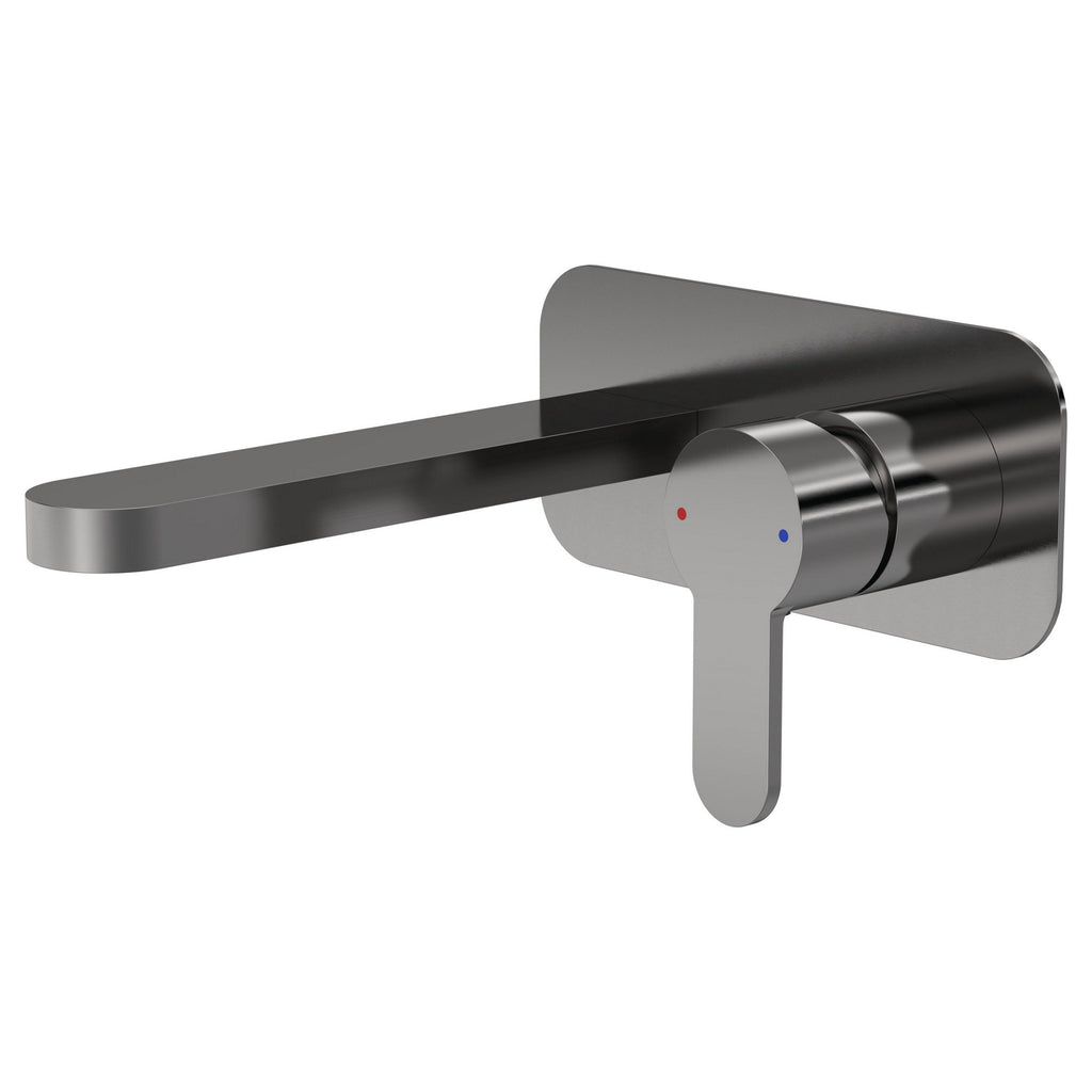 Vela Wall Mounted 2 Tap Hole Basin Mixer With Plate Brushed Pewter