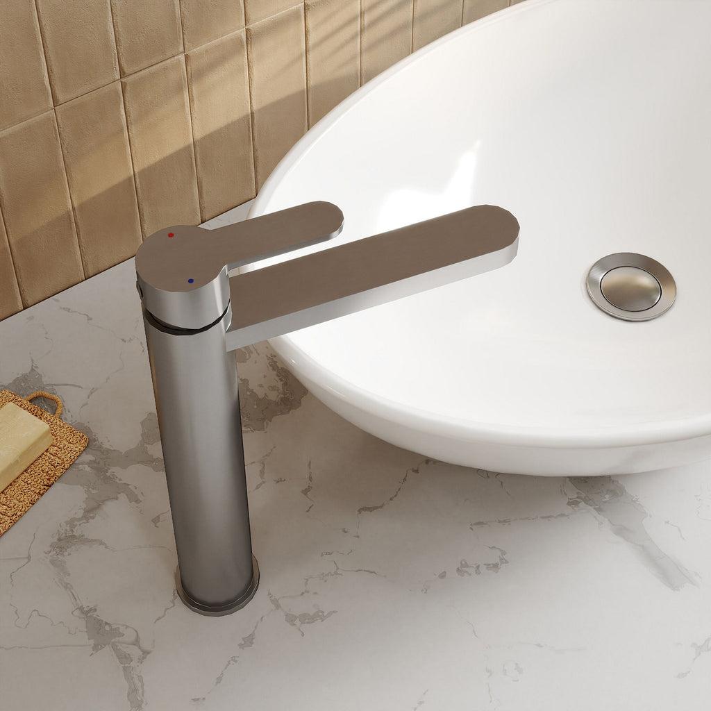 Vela High-rise Mono Basin Mixer Brushed Pewter Contemporary 1 Tap Hole
