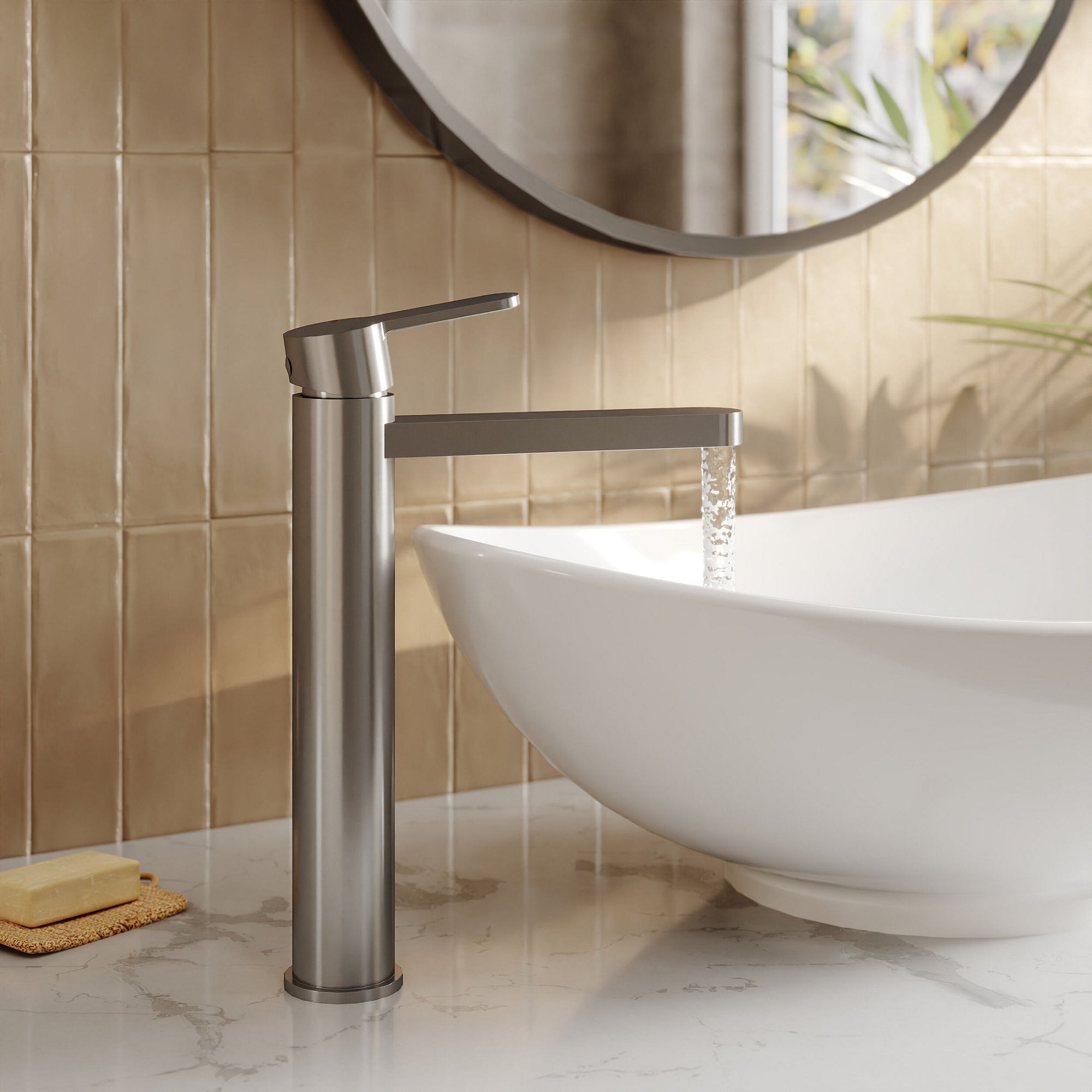 Vela High-rise Mono Basin Mixer Brushed Pewter Contemporary 1 Tap Hole
