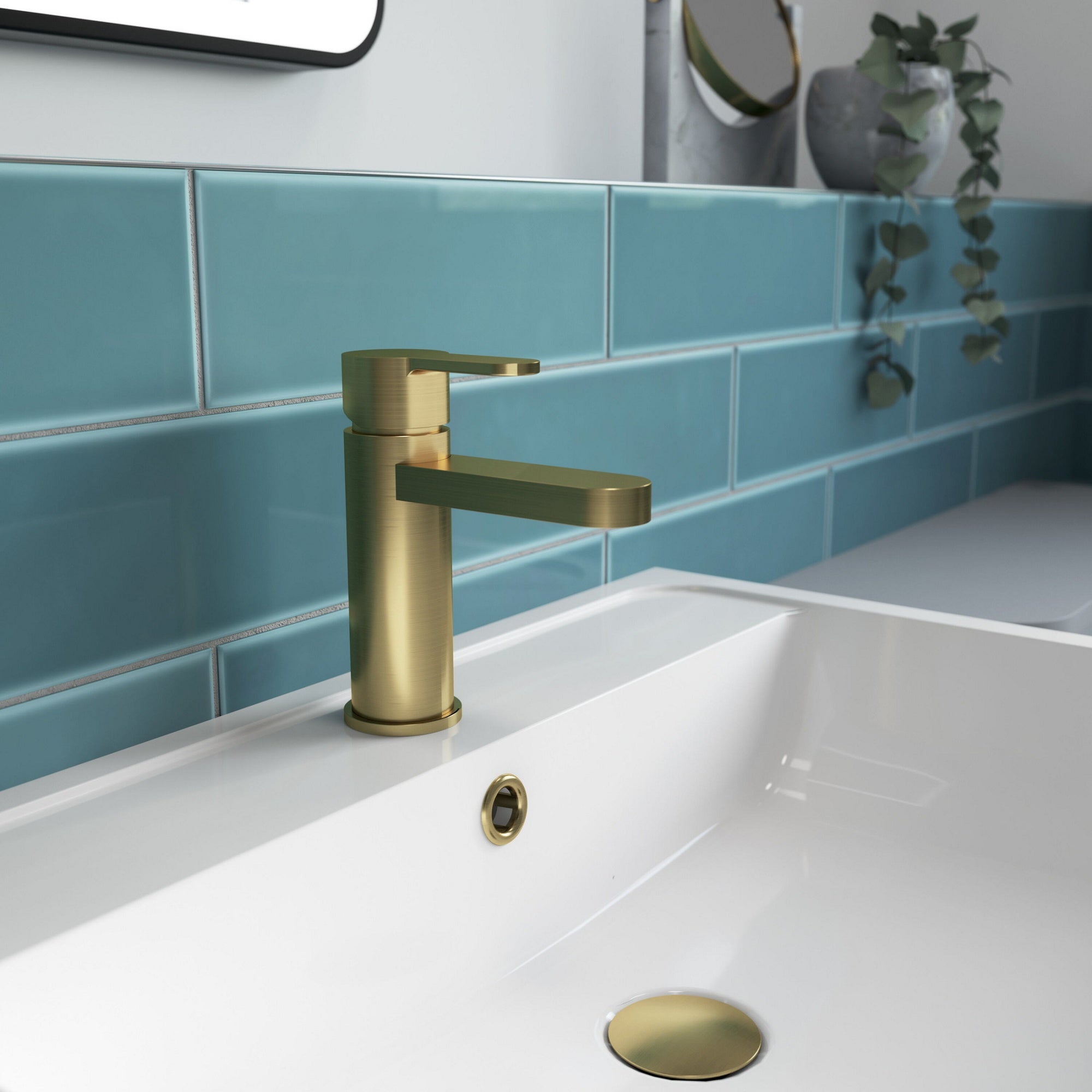 Vela Mono Basin Mixer Brushed Brass Contemporary 1 Tap Hole With Waste