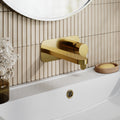 Vela Wall Mounted 2 Tap Hole Basin Mixer Plate Brushed Brass Contemporary