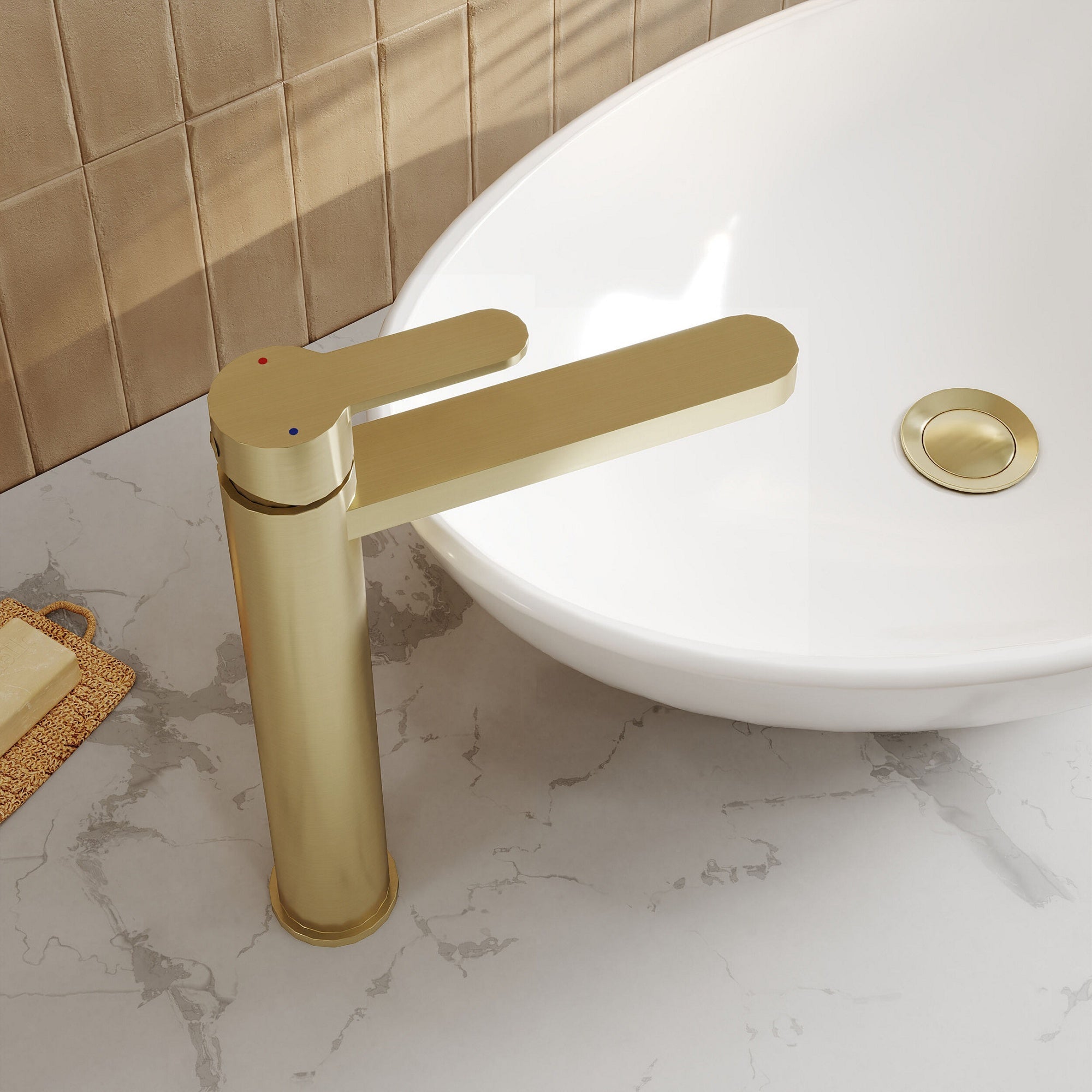 Vela High Rise Mono Basin Mixer Brushed Brass Contemporary No Waste