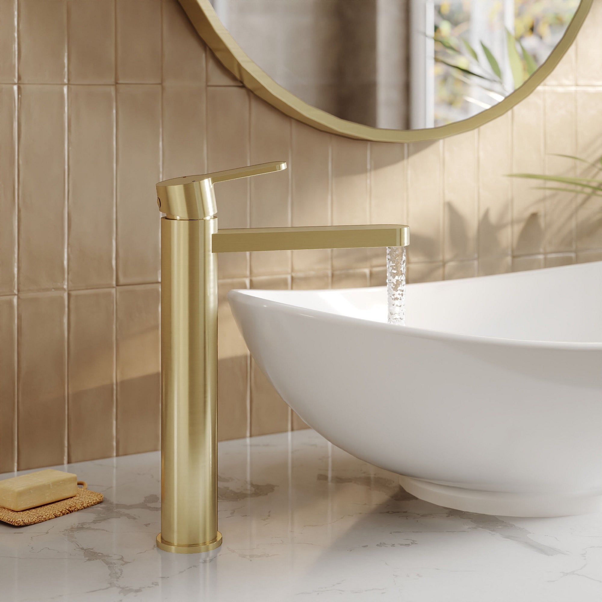 Vela High Rise Mono Basin Mixer Brushed Brass Contemporary No Waste