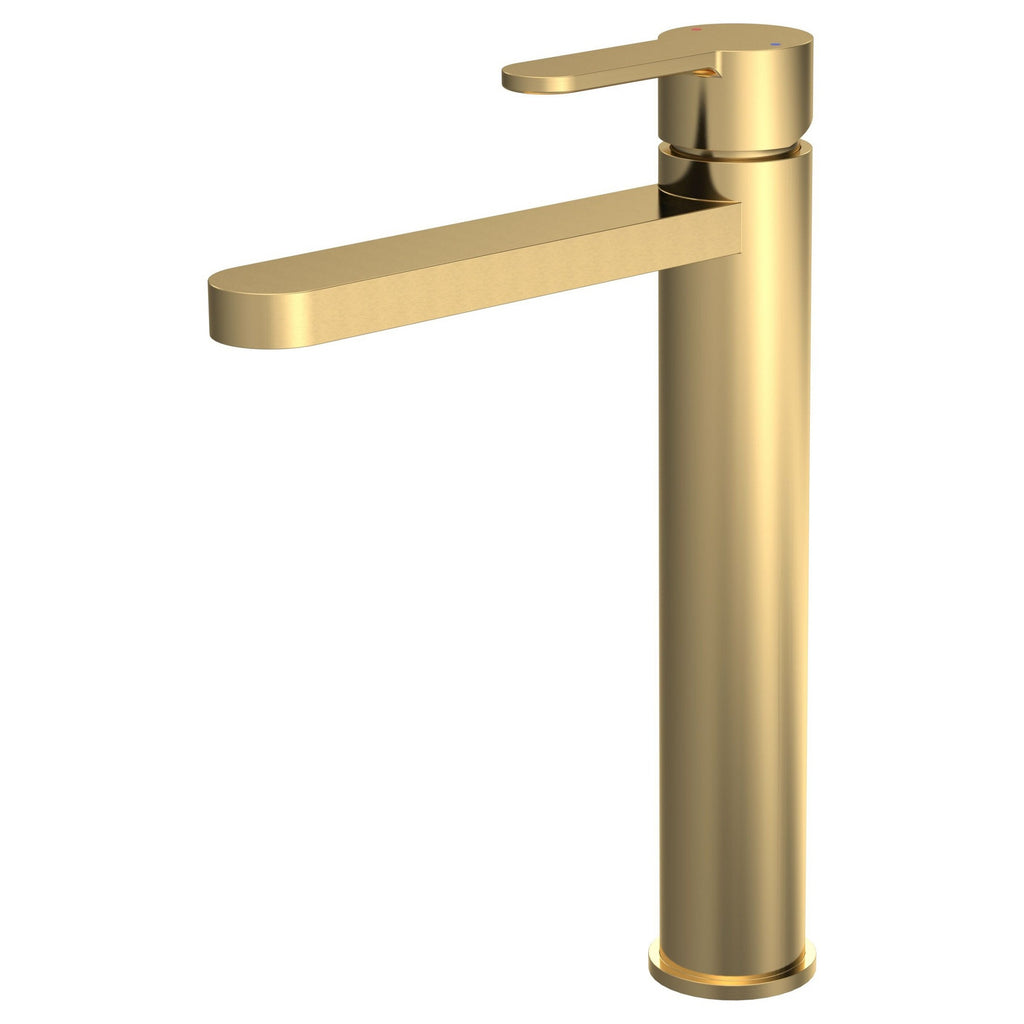 Vela High Rise Mono Basin Mixer Brushed Brass Contemporary No Waste