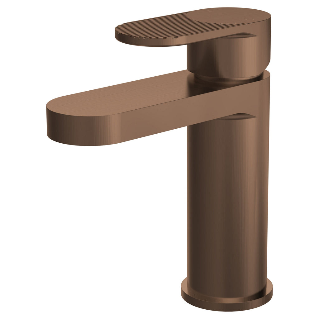 Aura Fluted Mono Basin Mixer Push Button Waste Brushed Bronze Contemporary