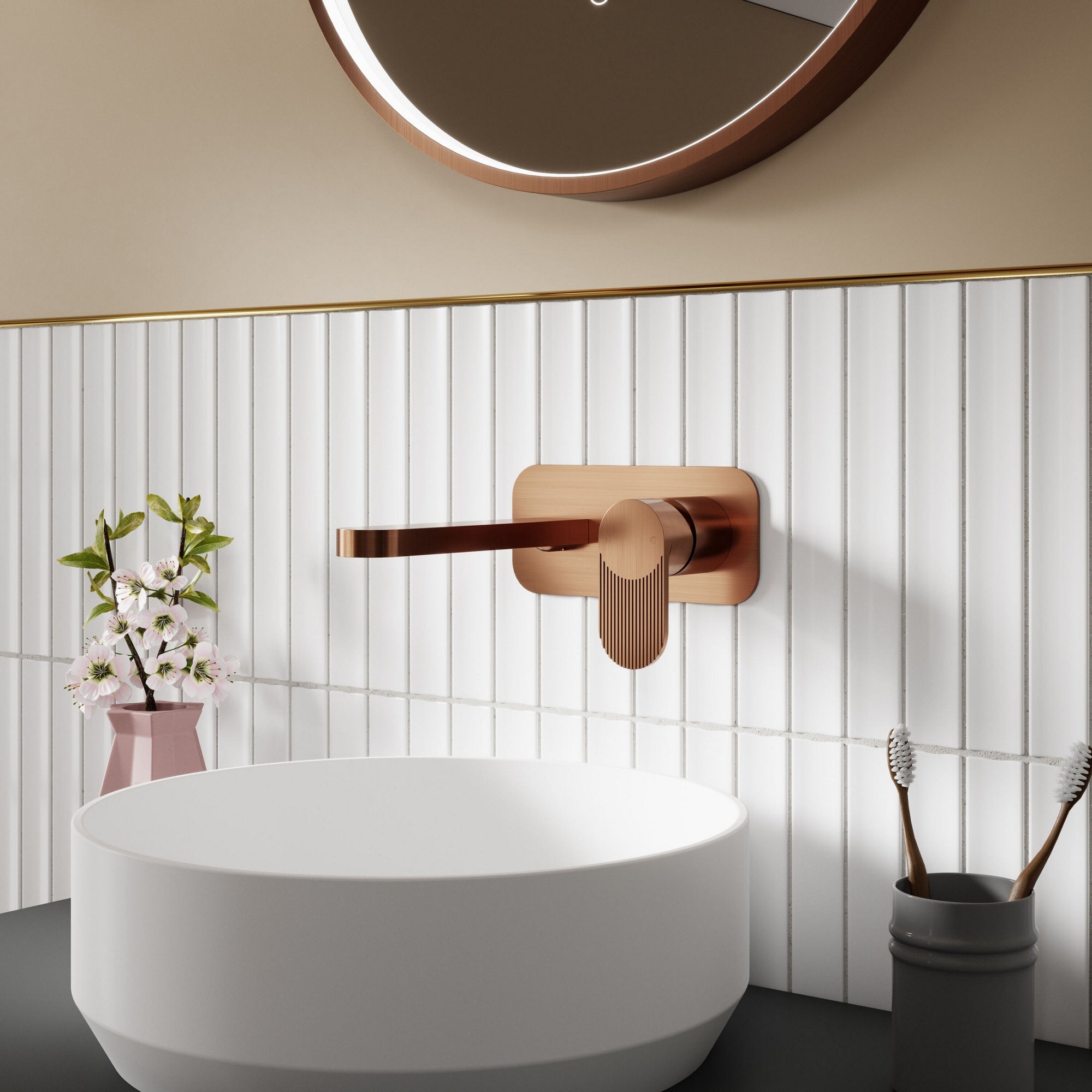 Lumina Wall Mounted 2 Tap Hole Basin Mixer Plate Brushed Bronze Contemporary