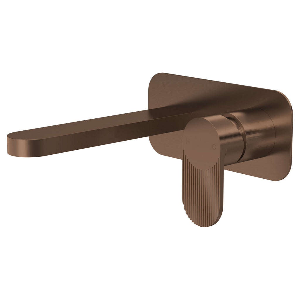 Lumina Wall Mounted 2 Tap Hole Basin Mixer Plate Brushed Bronze Contemporary