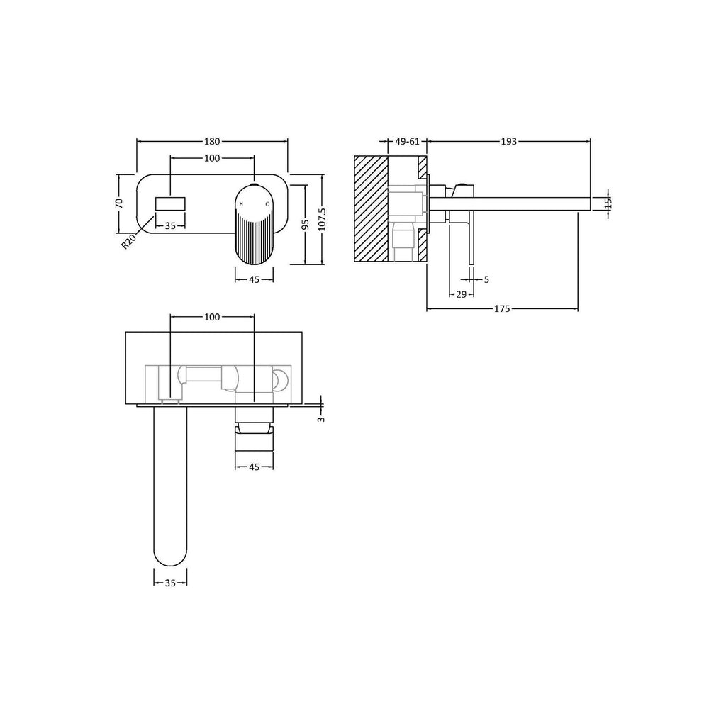 Lumina Wall Mounted 2 Tap Hole Basin Mixer Plate Brushed Bronze Contemporary