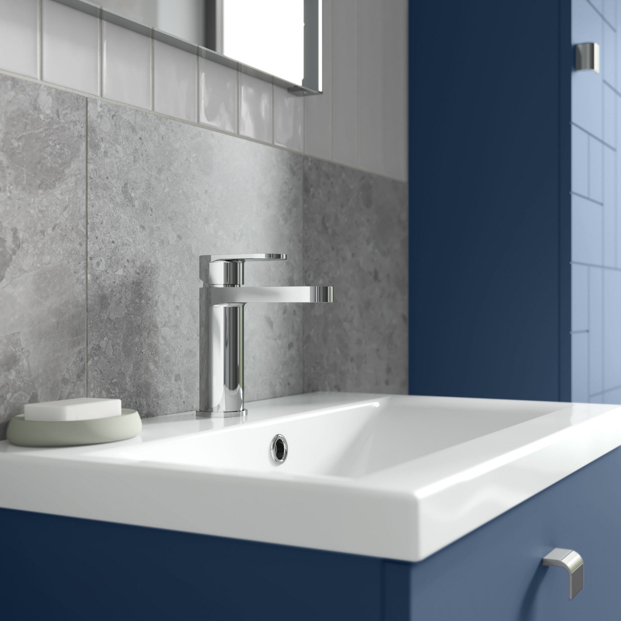 Lumina Mono Basin Mixer Push Button Waste Chrome Contemporary