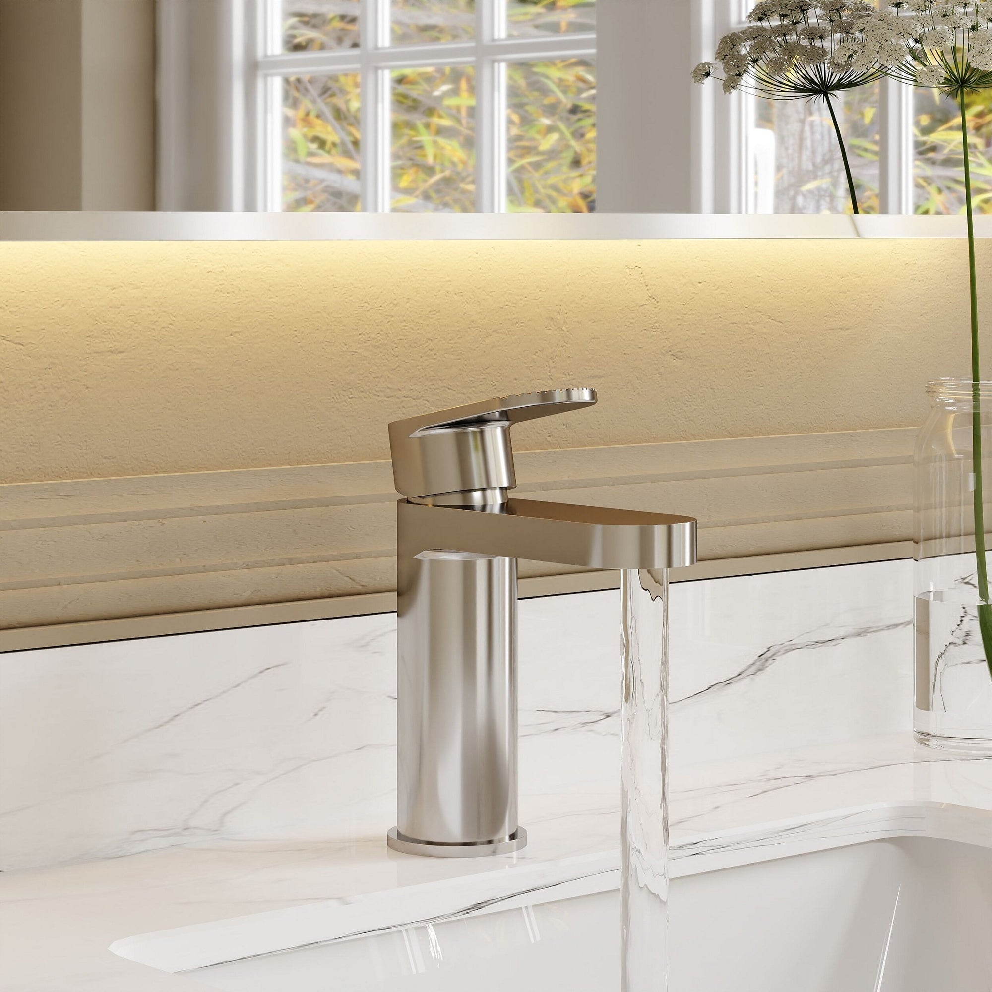 Aura Fluted Mono Basin Mixer Push Button Waste Chrome Contemporary