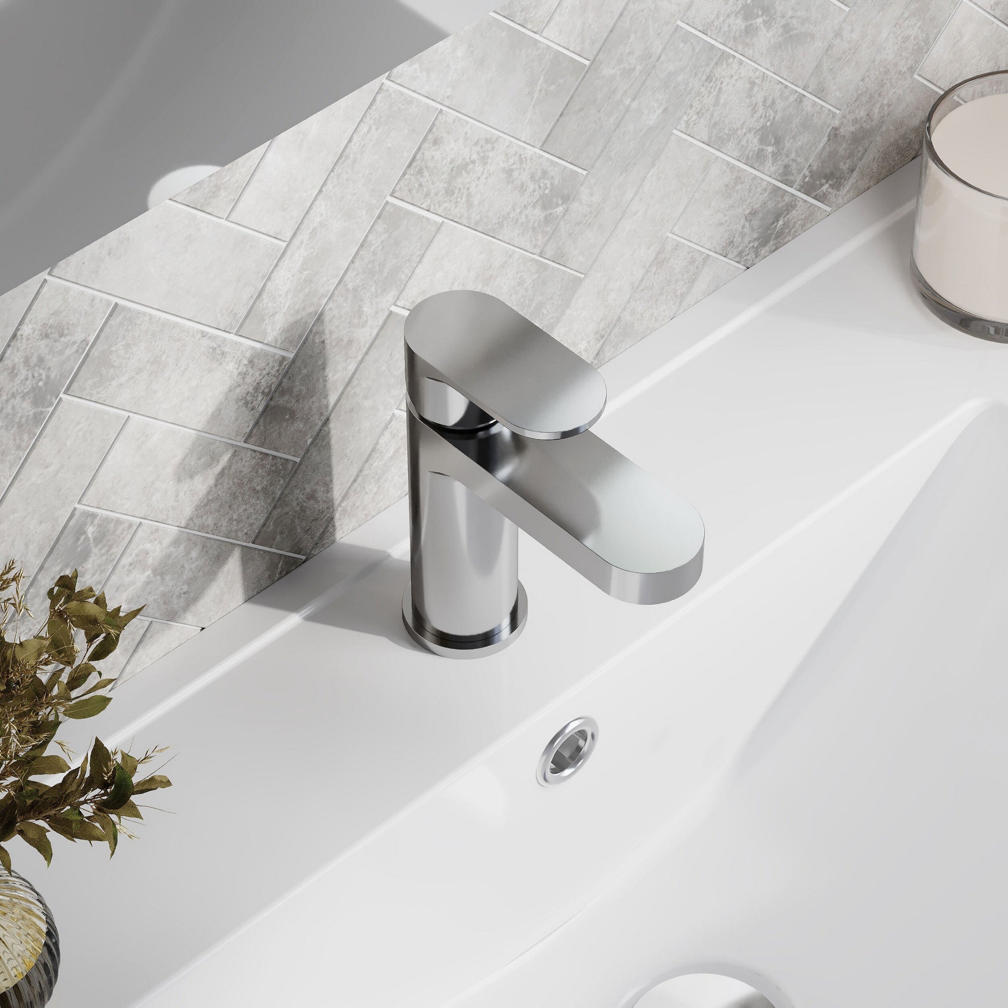 Lumina Mini Basin Mixer Push Button Waste Chrome Contemporary