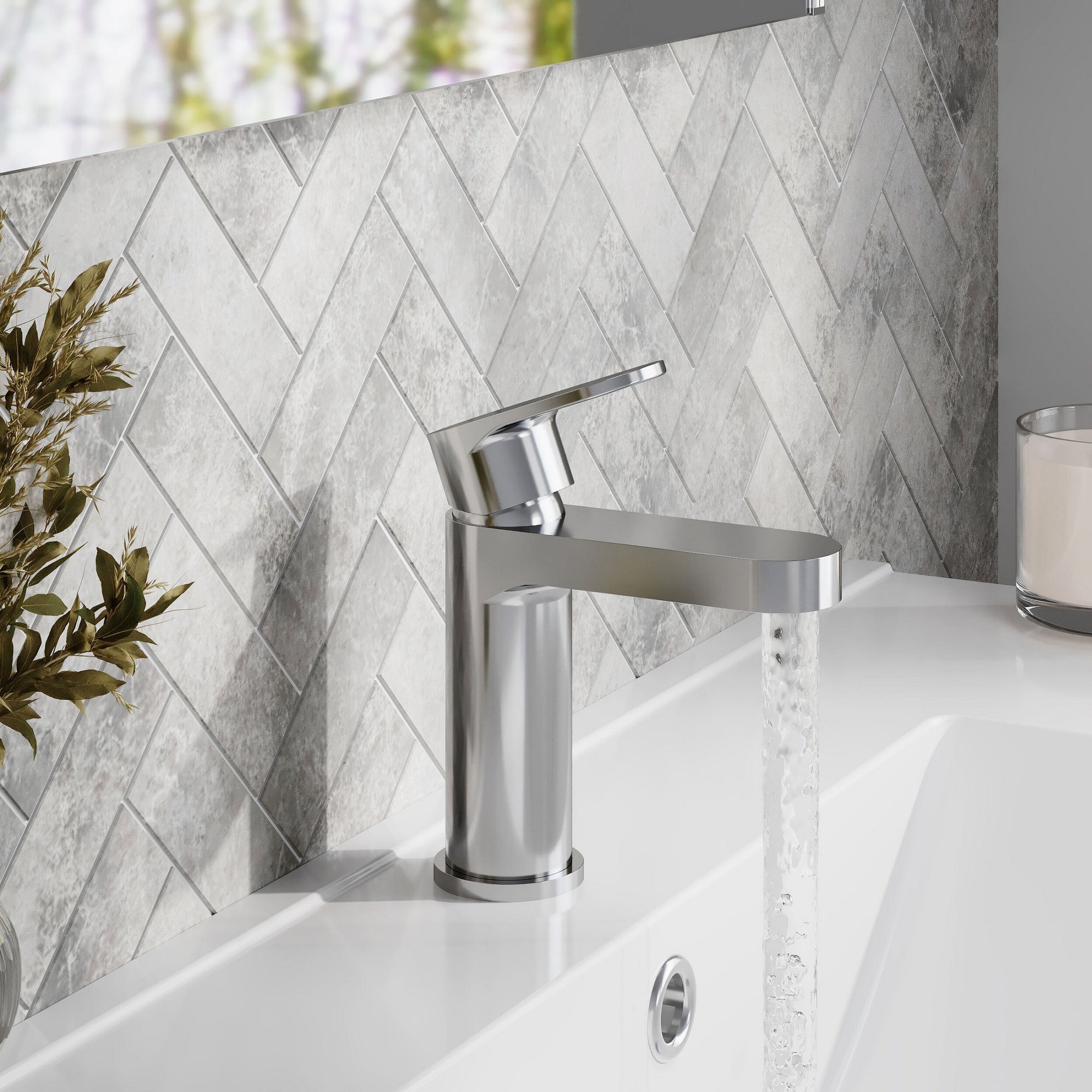 Lumina Mini Basin Mixer Push Button Waste Chrome Contemporary