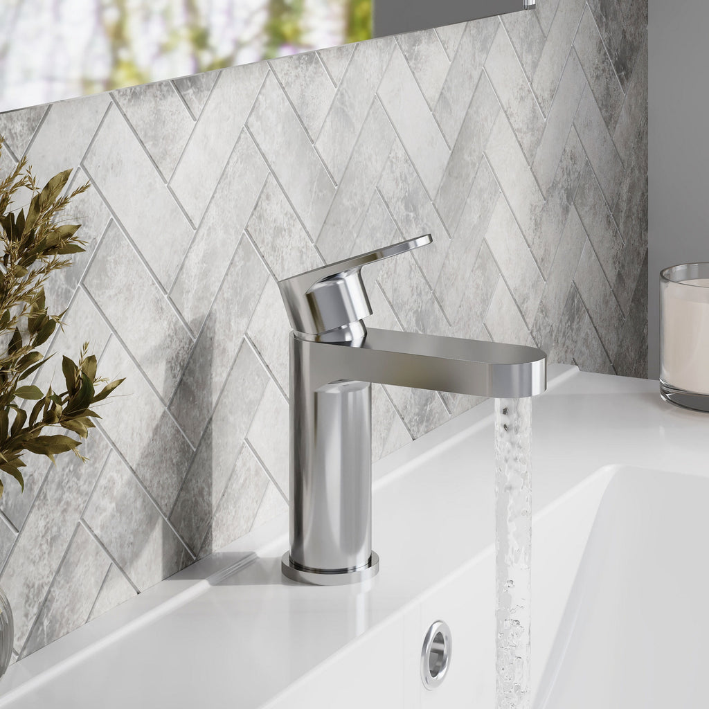 Lumina Mini Basin Mixer Push Button Waste Chrome Contemporary