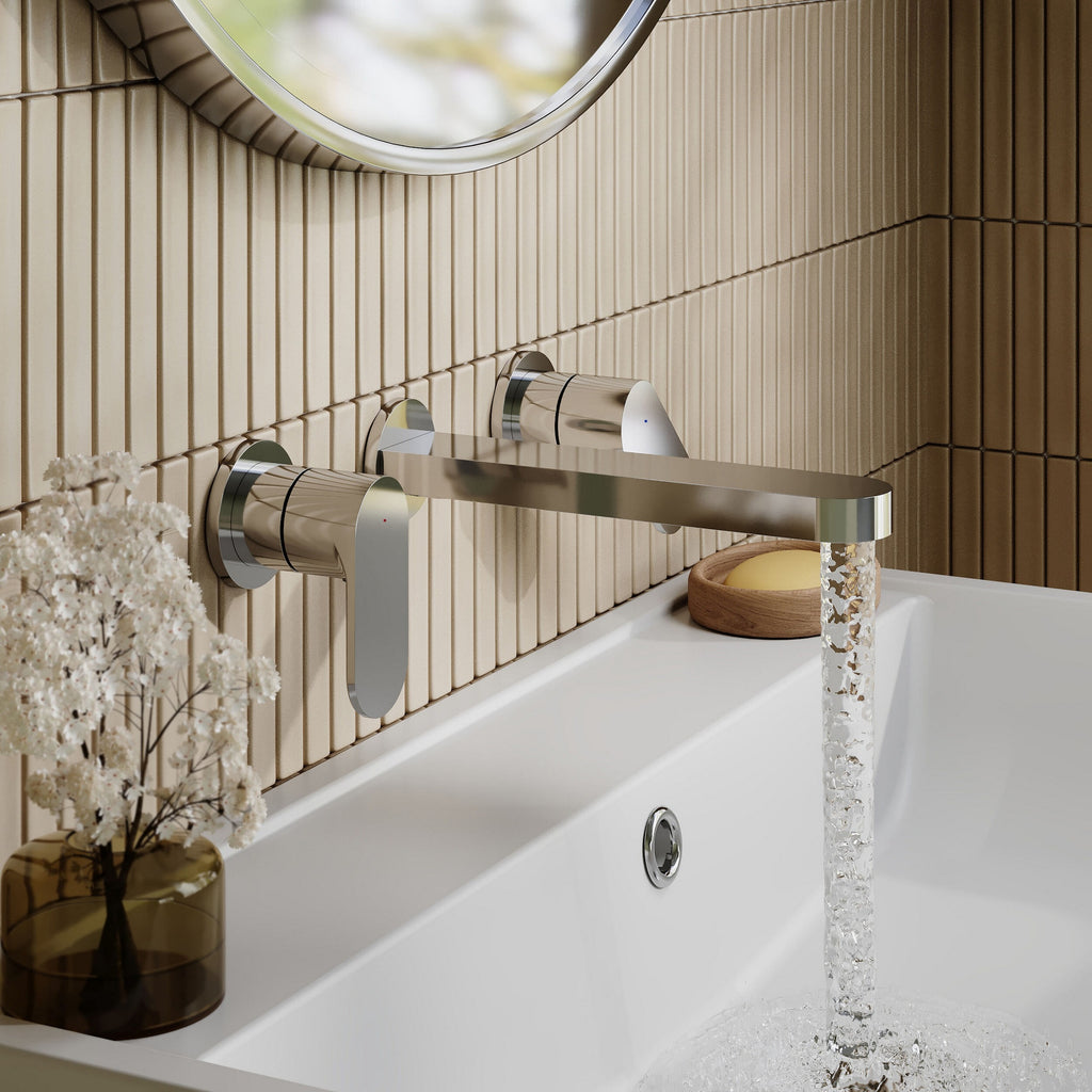 Lumina Wall Mounted 3 Tap Hole Basin Mixer Chrome Contemporary No Waste