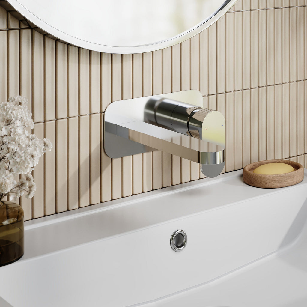 Lumina Wall Mounted 2 Tap Hole Basin Mixer Plate Chrome Contemporary