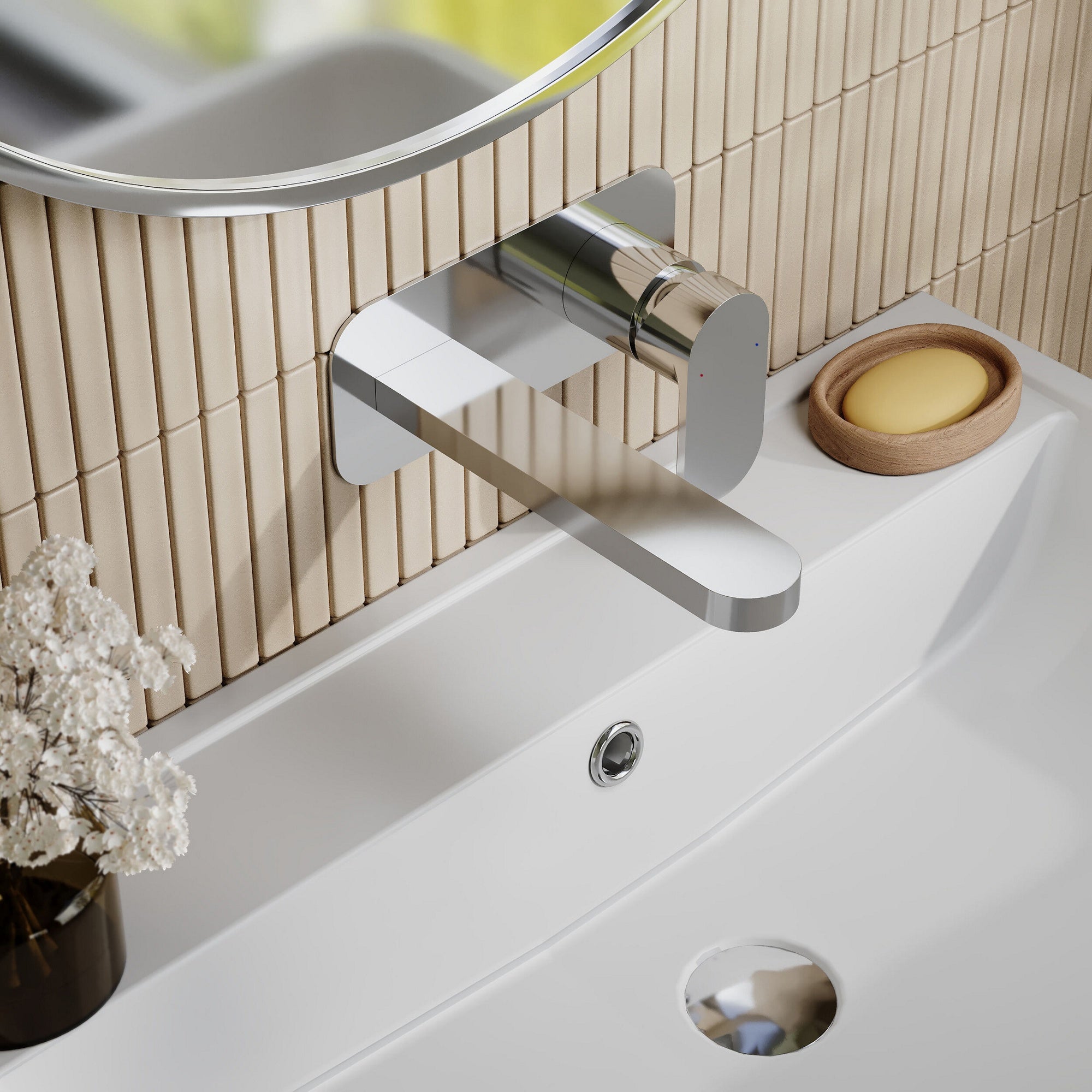 Lumina Wall Mounted 2 Tap Hole Basin Mixer Plate Chrome Contemporary