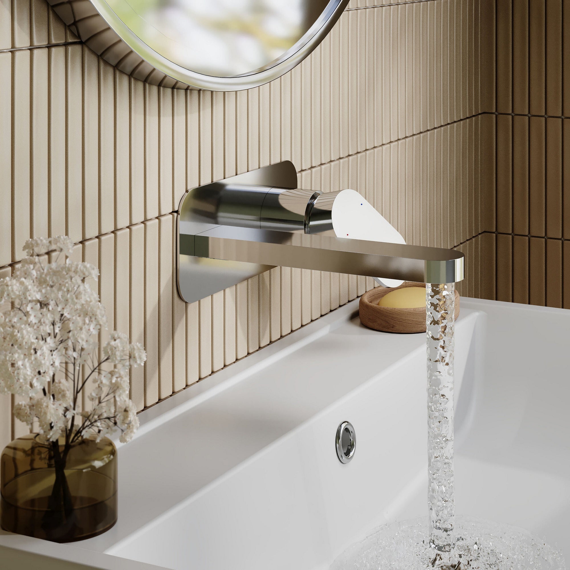 Lumina Wall Mounted 2 Tap Hole Basin Mixer Plate Chrome Contemporary