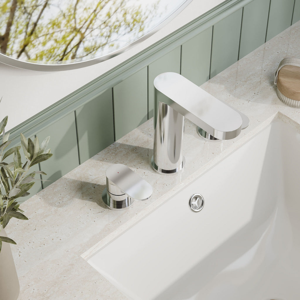Lumina Deck Mounted 3 Tap Hole Basin Mixer Pop Up Waste Chrome Contemporary