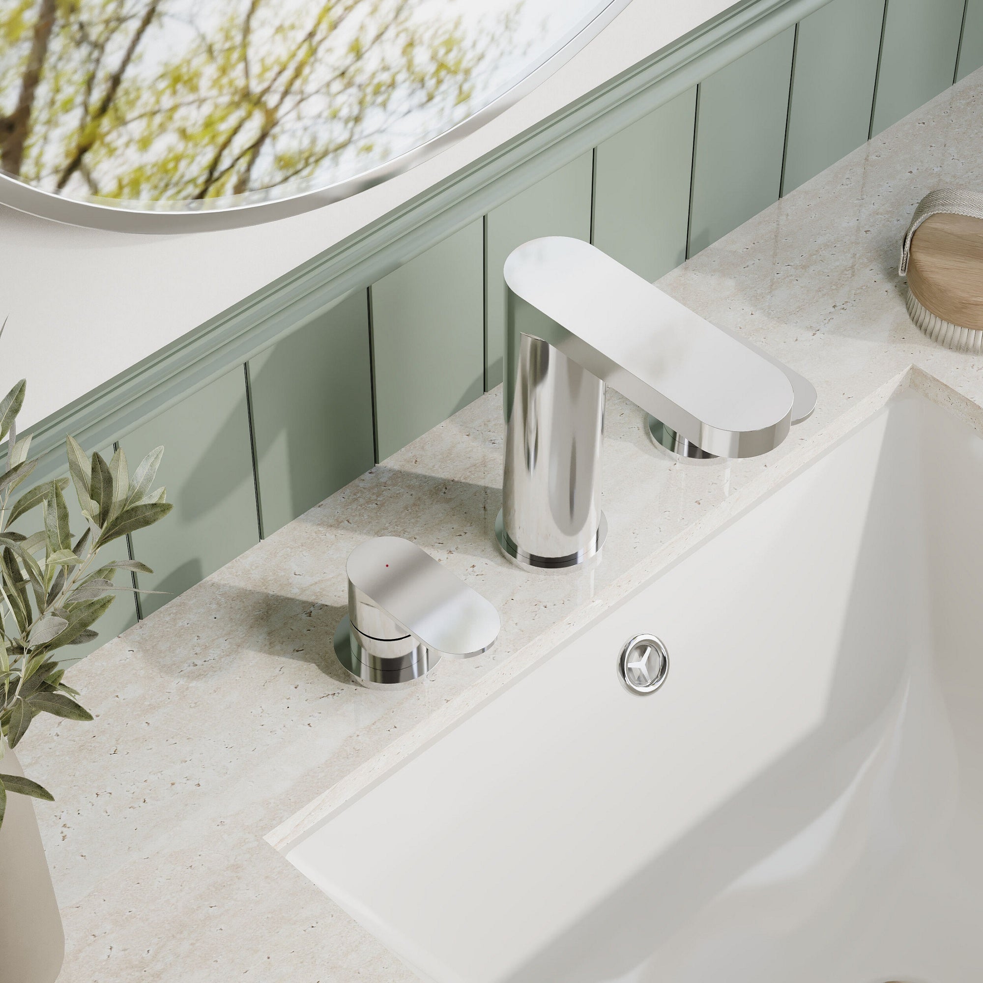 Lumina Deck Mounted 3 Tap Hole Basin Mixer Pop Up Waste Chrome Contemporary