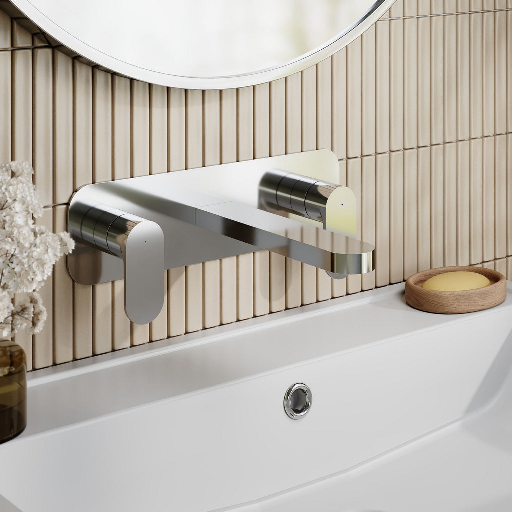 Lumina Wall Mounted 3 Tap Hole Basin Mixer Plate Chrome Contemporary