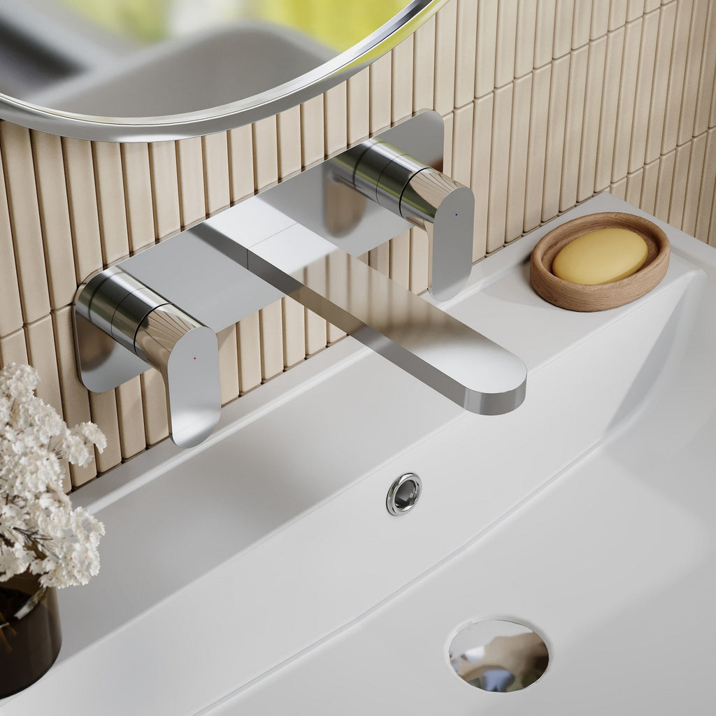 Lumina Wall Mounted 3 Tap Hole Basin Mixer Plate Chrome Contemporary