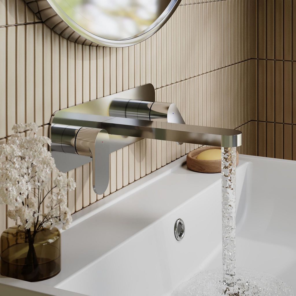 Lumina Wall Mounted 3 Tap Hole Basin Mixer Plate Chrome Contemporary