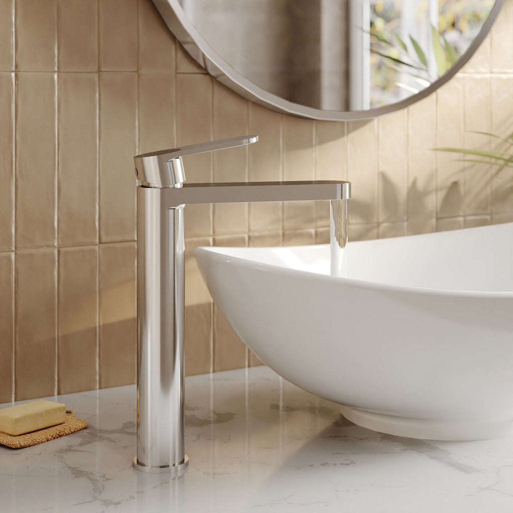 Aura High Rise Mono Basin Mixer Chrome Contemporary No Waste
