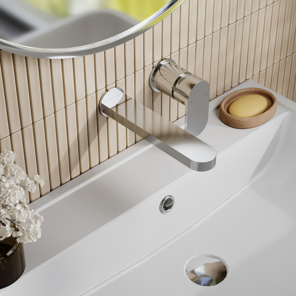 Lumina Wall Mounted 2 Tap Hole Basin Mixer Chrome Contemporary No Waste
