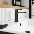 Lumina Matt Black Mono Basin Mixer Tap Push Button Waste Contemporary 1 Hole