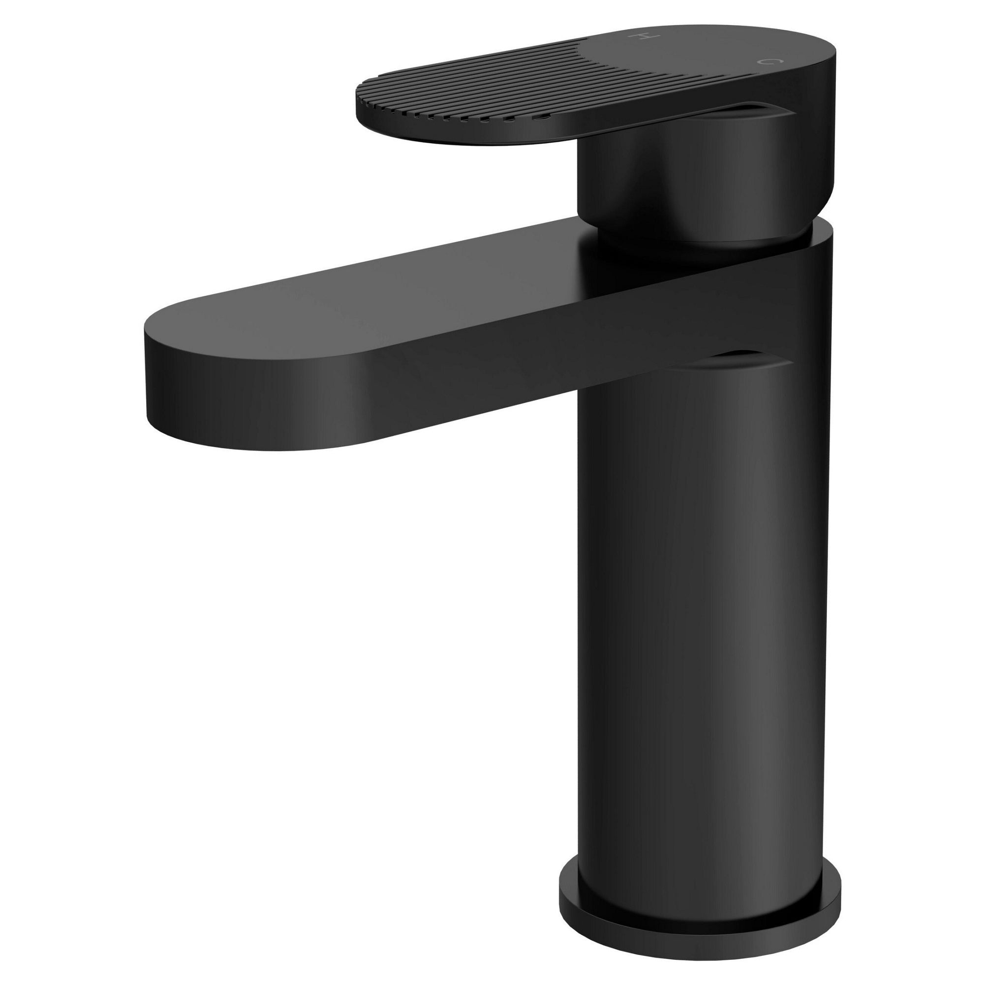 Aura Matt Black Fluted Mono Basin Mixer Tap Push Button Waste Contemporary 1 Hole