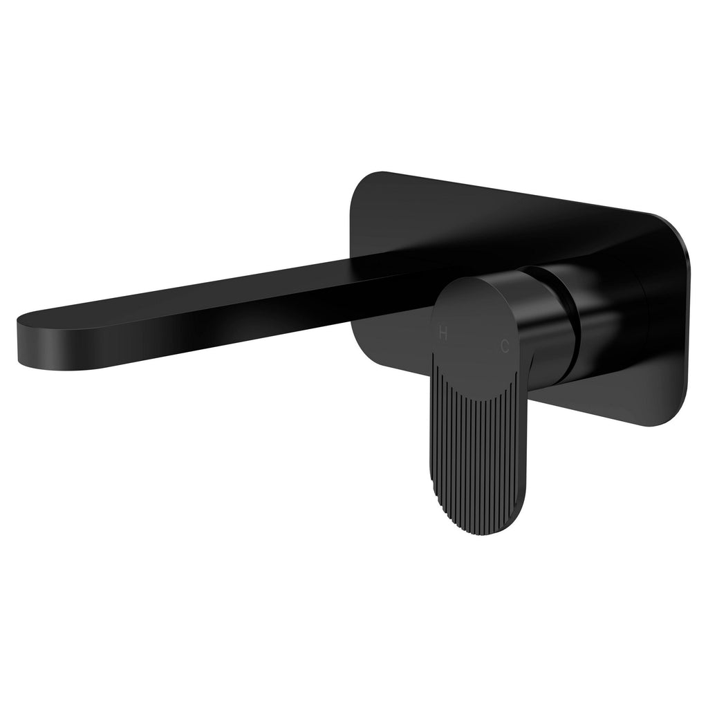 Aura Matt Black Wall Mounted 2 Tap Hole Basin Mixer Plate Contemporary 1 Hole
