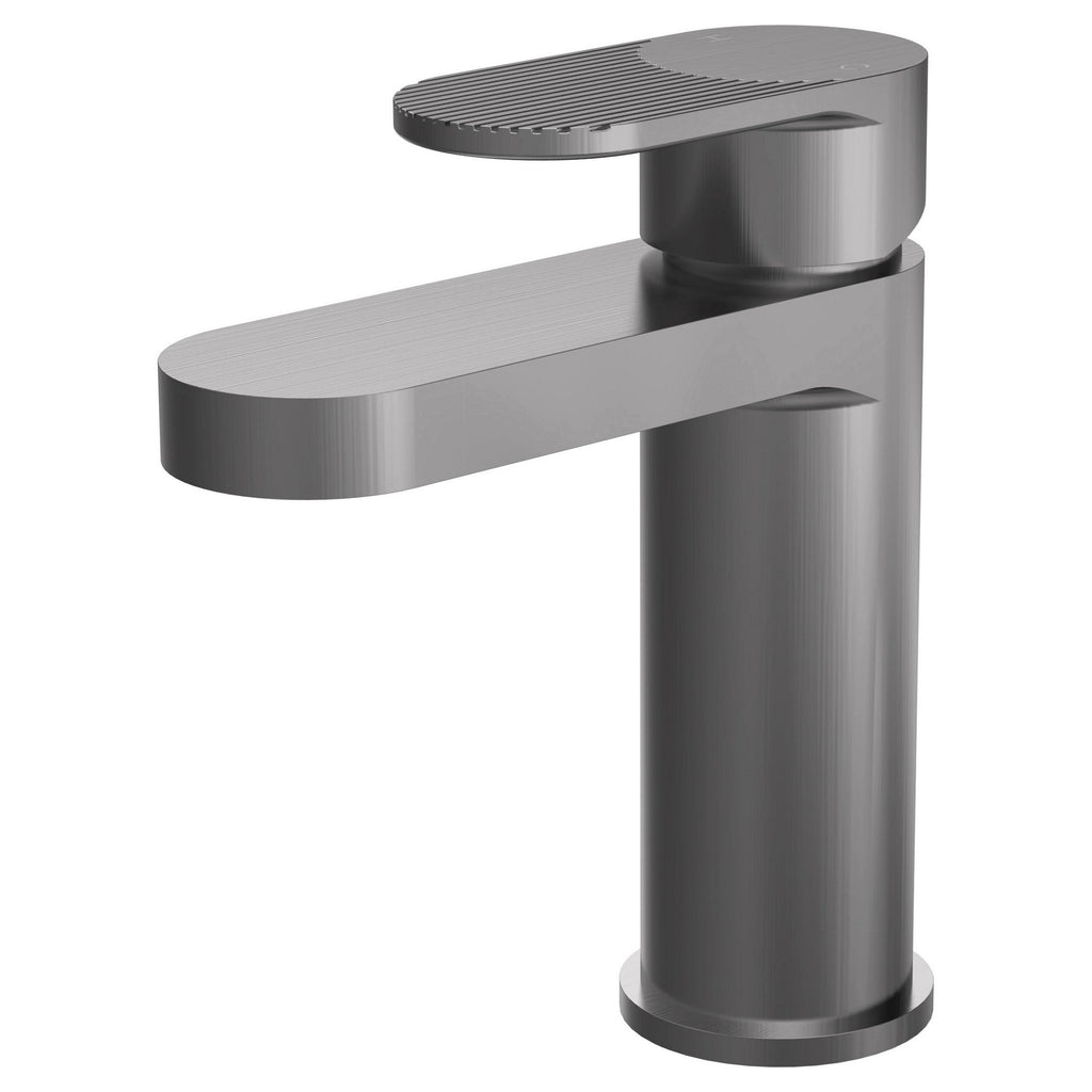 Lumina Brushed Pewter Mono Basin Mixer Tap Push Button Waste Contemporary 1 Hole