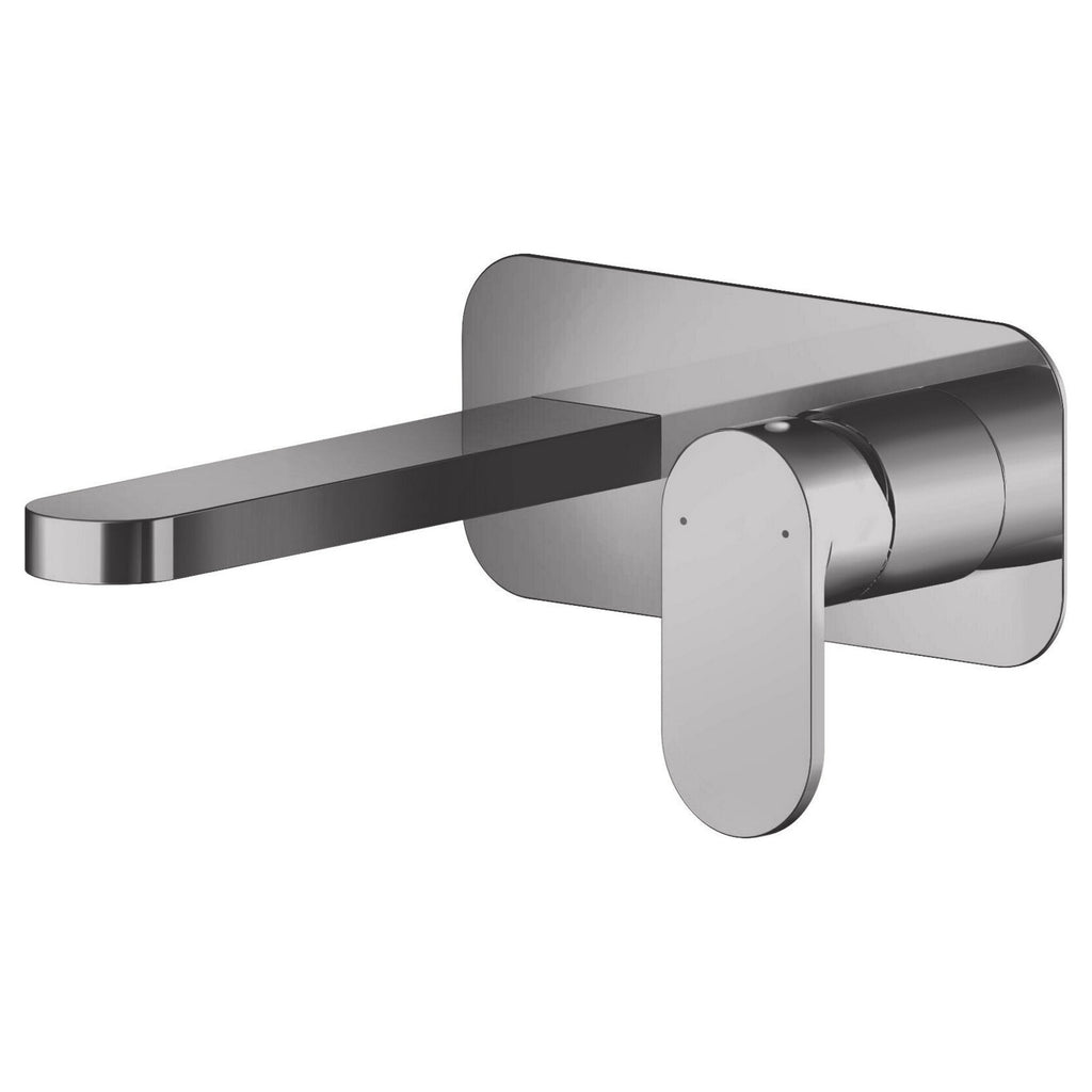 Lumina Brushed Pewter Wall Mounted 2 Tap Hole Basin Mixer Plate Contemporary 1 Hole
