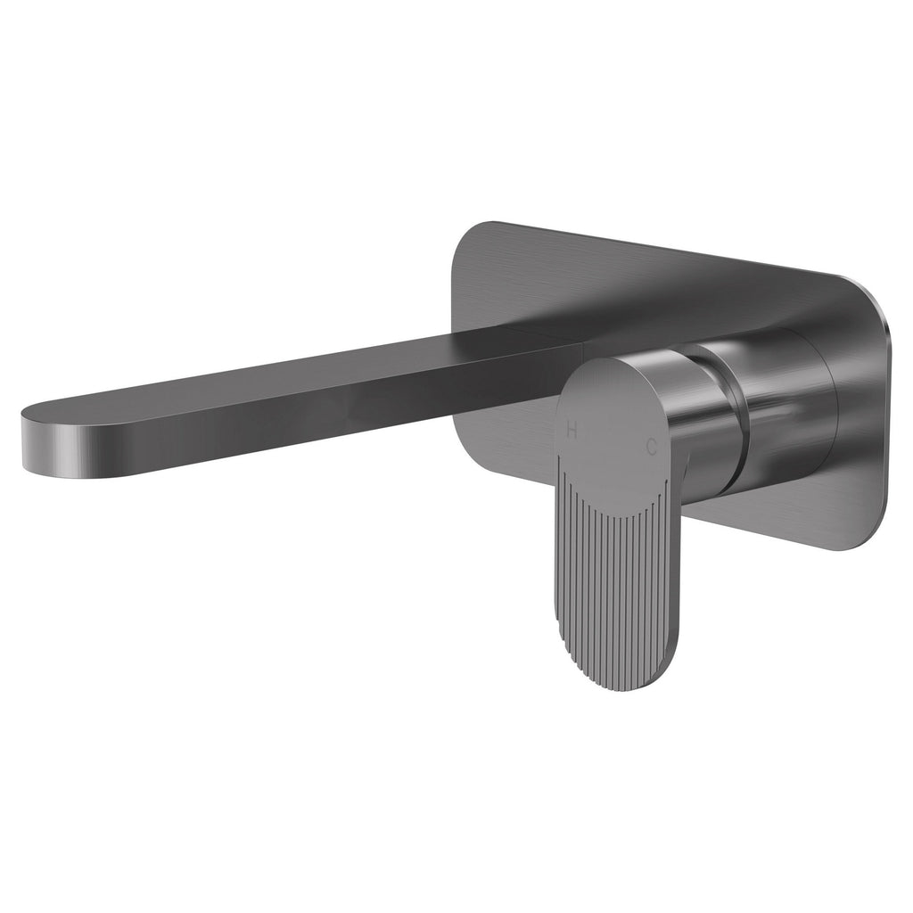 Aura Brushed Pewter Wall Mounted 2 Tap Hole Basin Mixer Plate Contemporary 1 Hole
