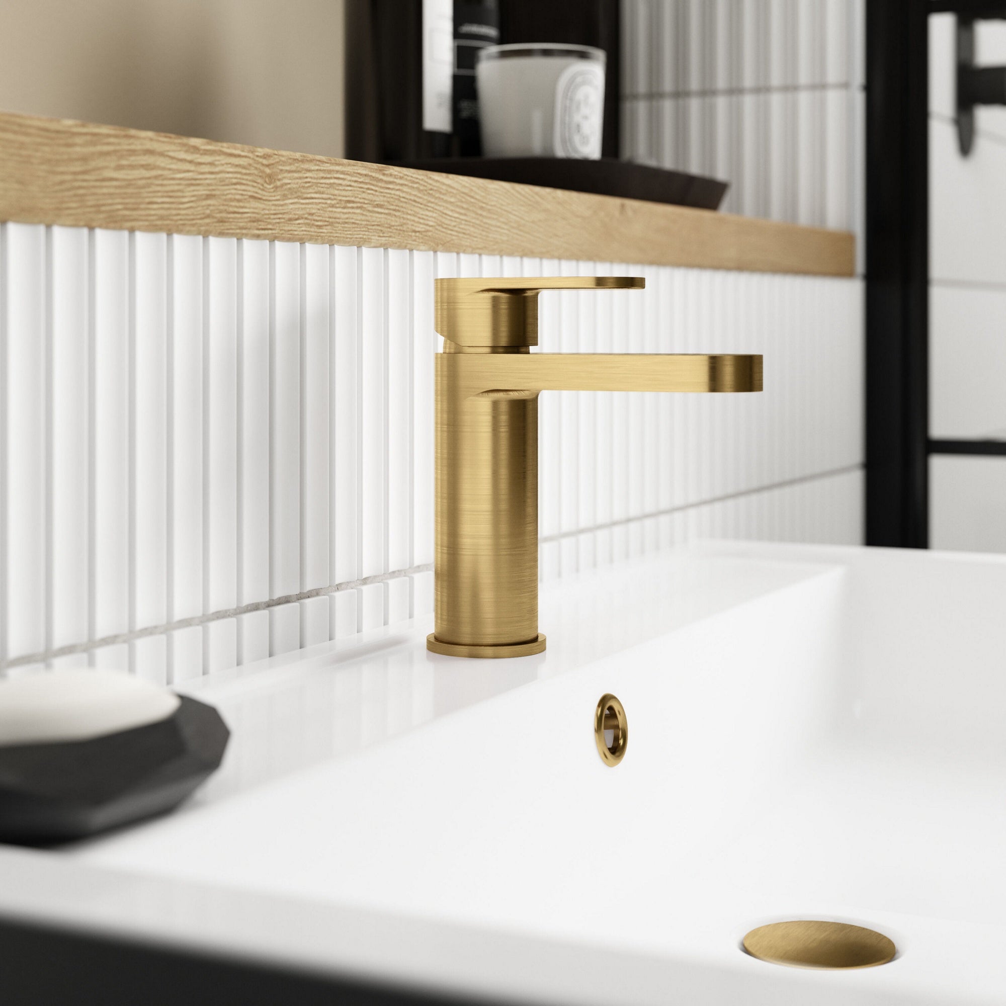 Lumina Brushed Brass Mono Basin Mixer Tap Push Button Waste Contemporary 1 Hole