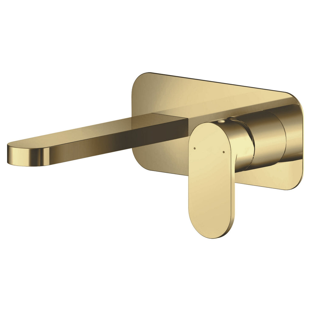 Lumina Brushed Brass Wall Mounted 2 Tap Hole Basin Mixer Plate Contemporary 1 Hole