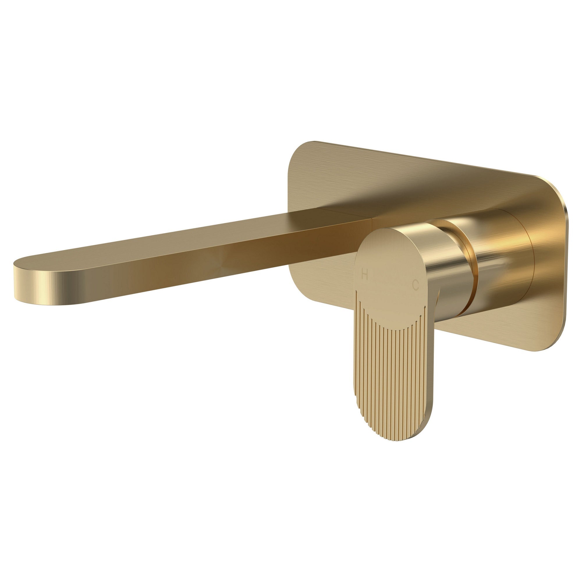 Lumina Brushed Brass Wall Mounted 2 Tap Hole Basin Mixer Plate Contemporary 1 Hole