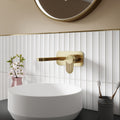 Aura Brushed Brass Wall Mounted 2 Tap Hole Basin Mixer Plate Contemporary 1 Hole