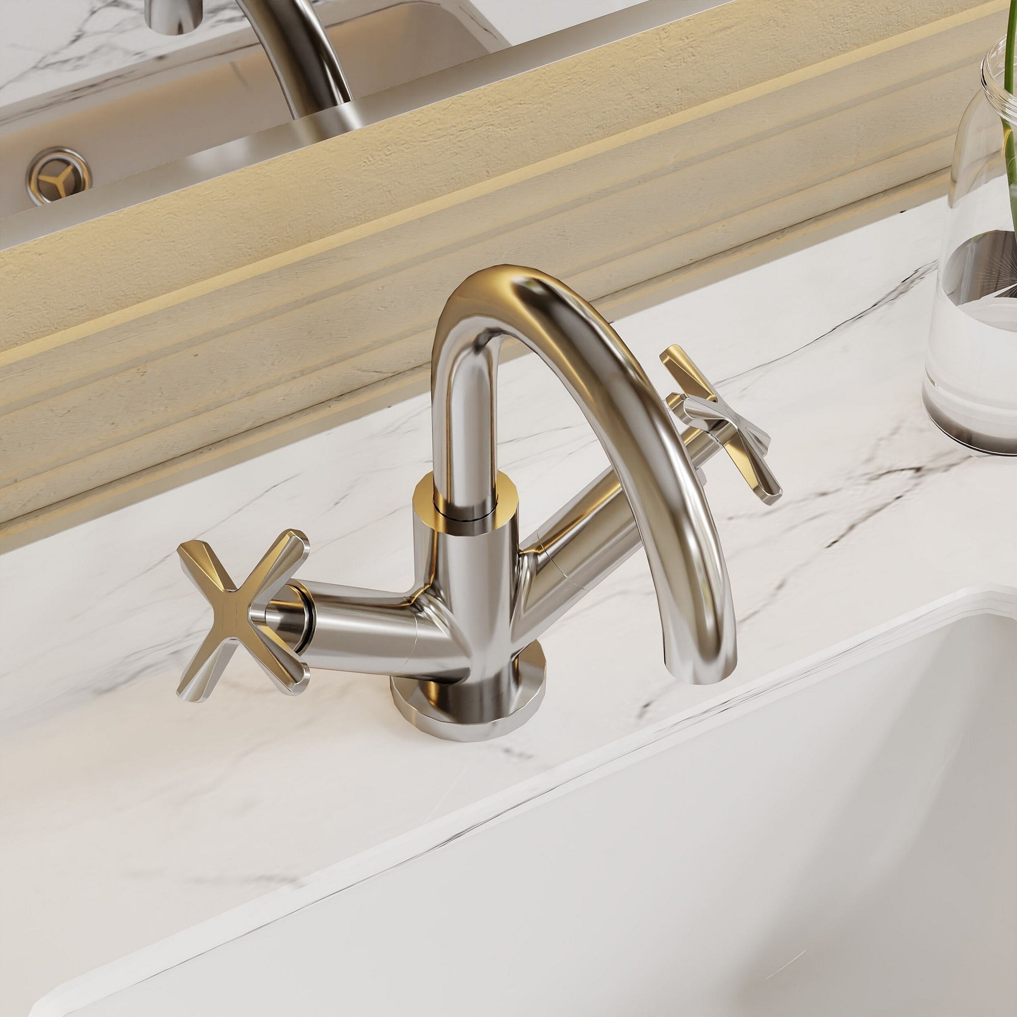 Korus Chrome Mono Basin Mixer Tap Push Button Waste Crosshead Contemporary 1 Hole