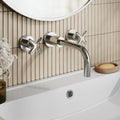 Korus Chrome Wall Mount 3 Tap Hole Basin Mixer Tap Crosshead Contemporary 3 Hole