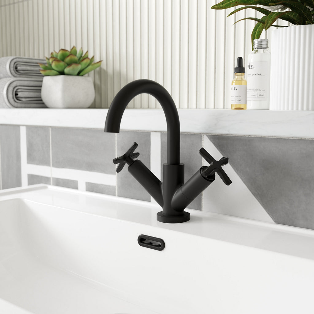 Korus Matt Black Mono Basin Mixer Tap Contemporary Crosshead 1 Tap Hole