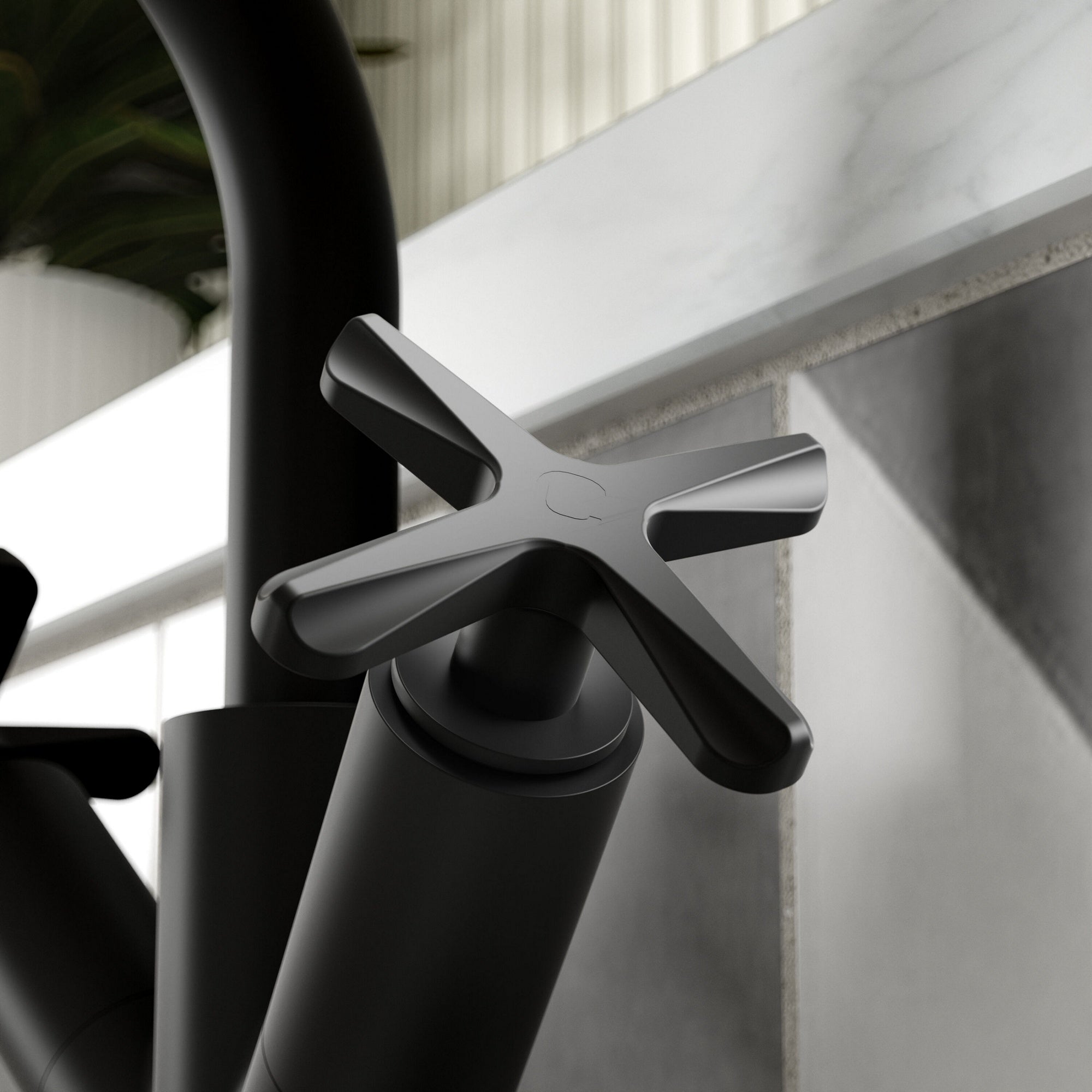 Korus Matt Black Mono Basin Mixer Tap Contemporary Crosshead 1 Tap Hole