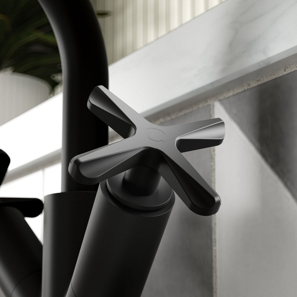 Korus Matt Black Mono Basin Mixer Tap Contemporary Crosshead 1 Tap Hole