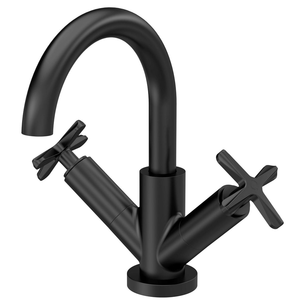 Korus Matt Black Mono Basin Mixer Tap Contemporary Crosshead 1 Tap Hole